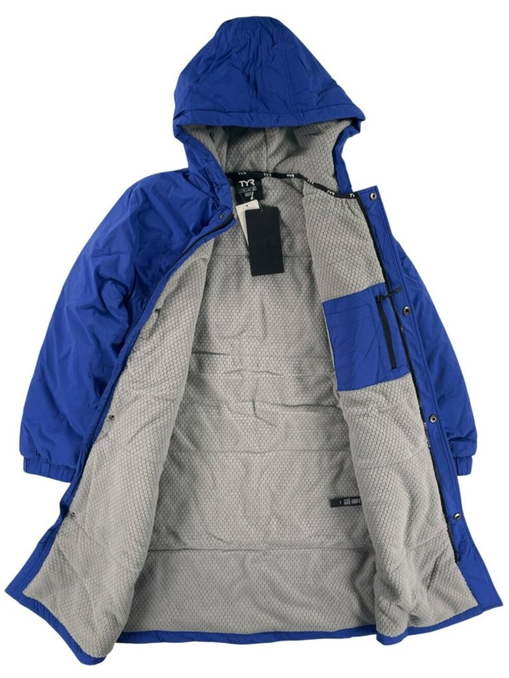 TYR Youth Hydrosphere Alliance Swim Parka Blue Water Repellent Hooded Sz YM NEW - Picture 7 of 10
